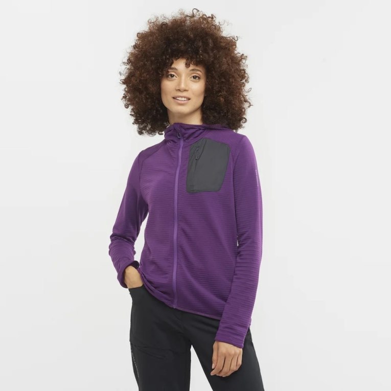 Salomon Essential Lightwarm Hooded Women\'s Jackets Purple | CA 47X51